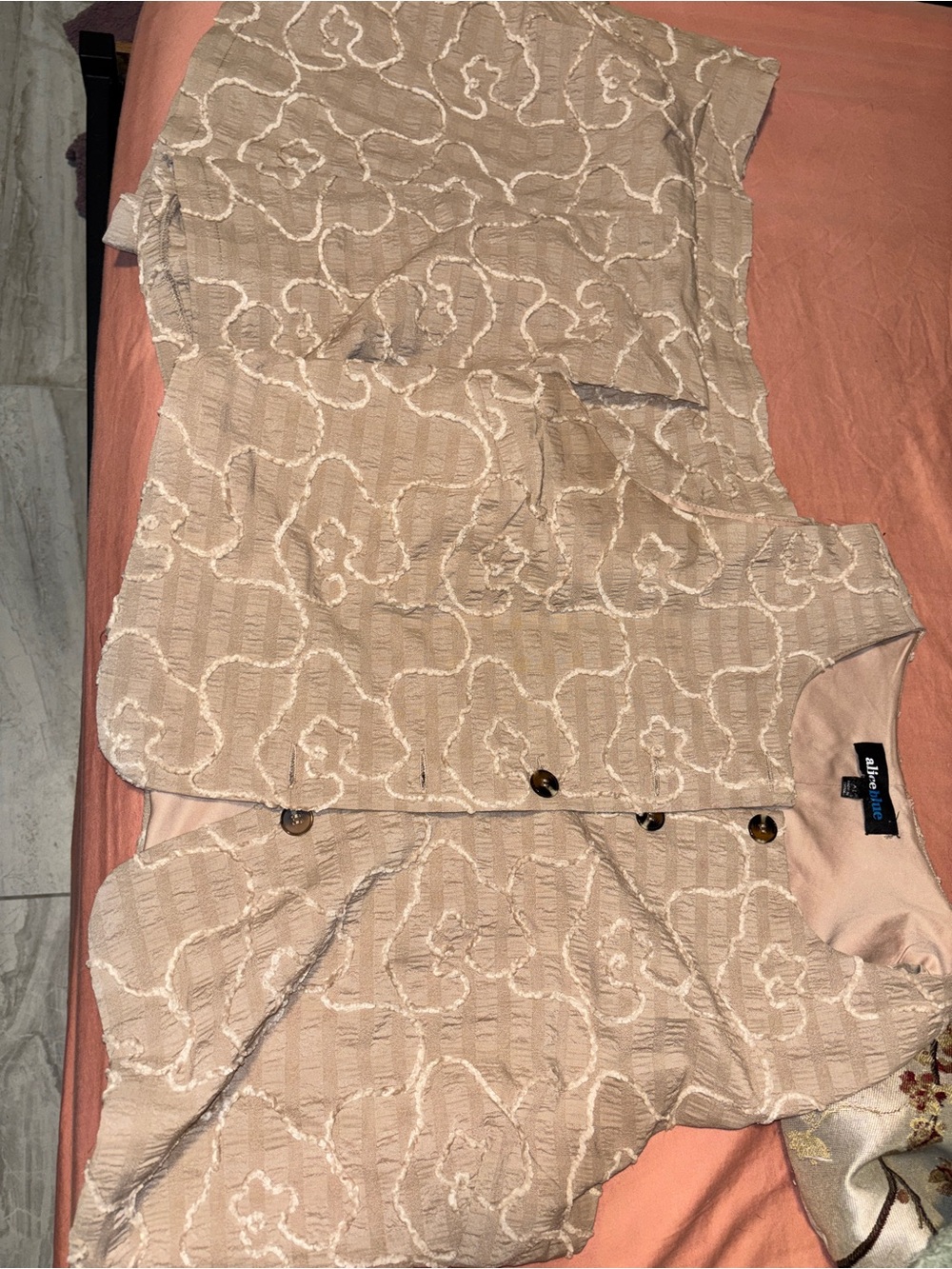 Alice Blue Beige Textured Vest and Shorts Set